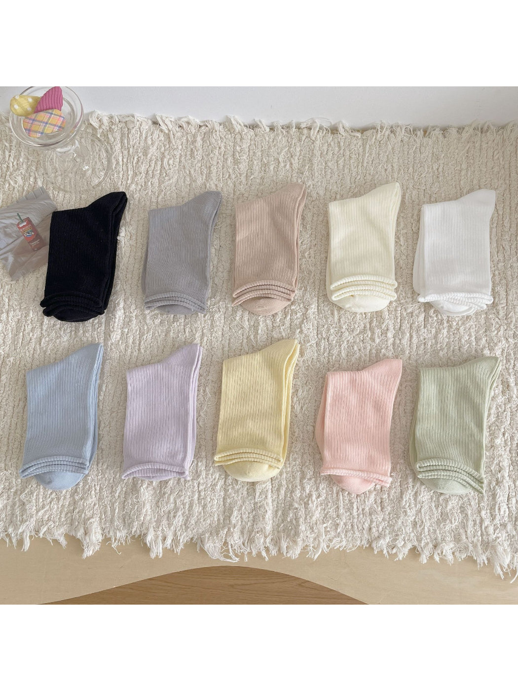 Rufia Rolled Edge Stripe Mid Calf Socks color options
