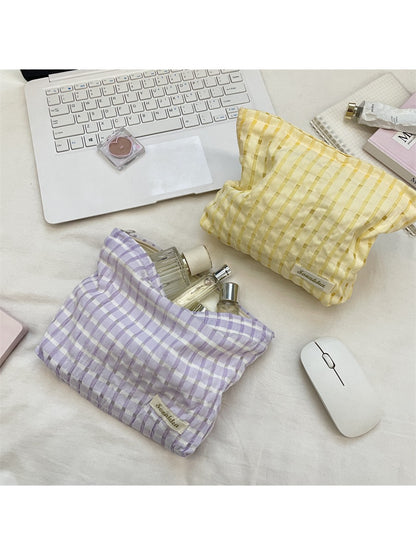 Cosbai - Textured Check Makeup Bag
