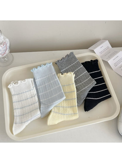 Rufia - Ruffle Trim Striped Crew Socks