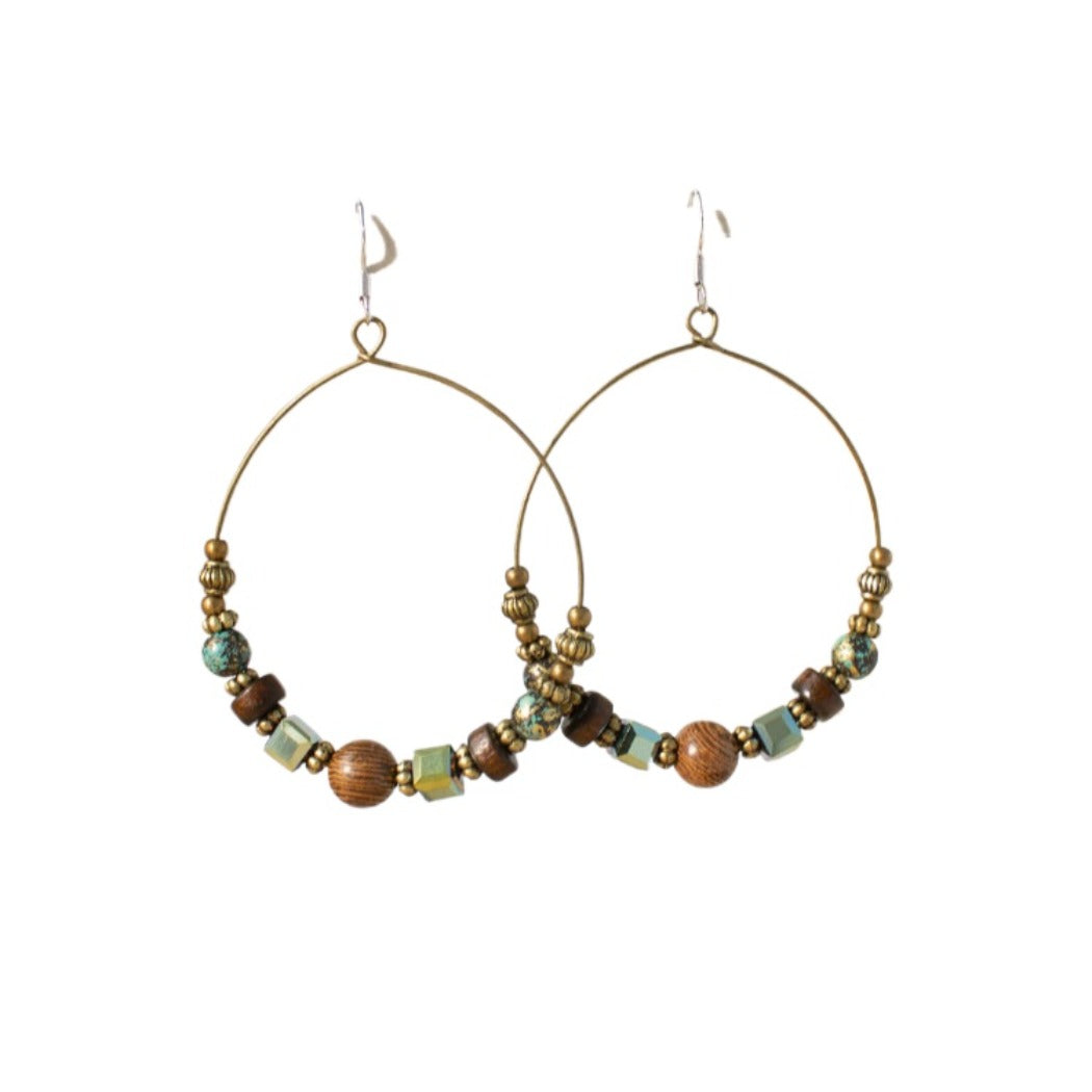 Earwish - Boho Vintage Beaded Hoop Earrings - Brown & Chic