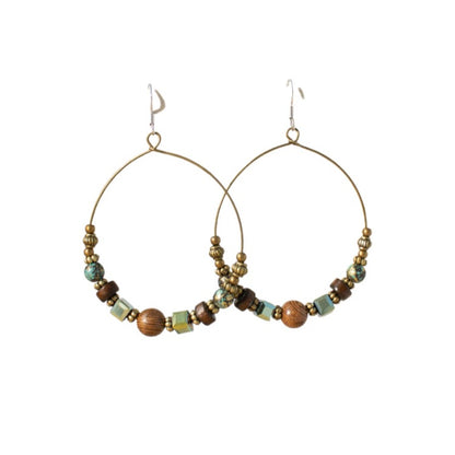 Earwish - Boho Vintage Beaded Hoop Earrings - Brown & Chic