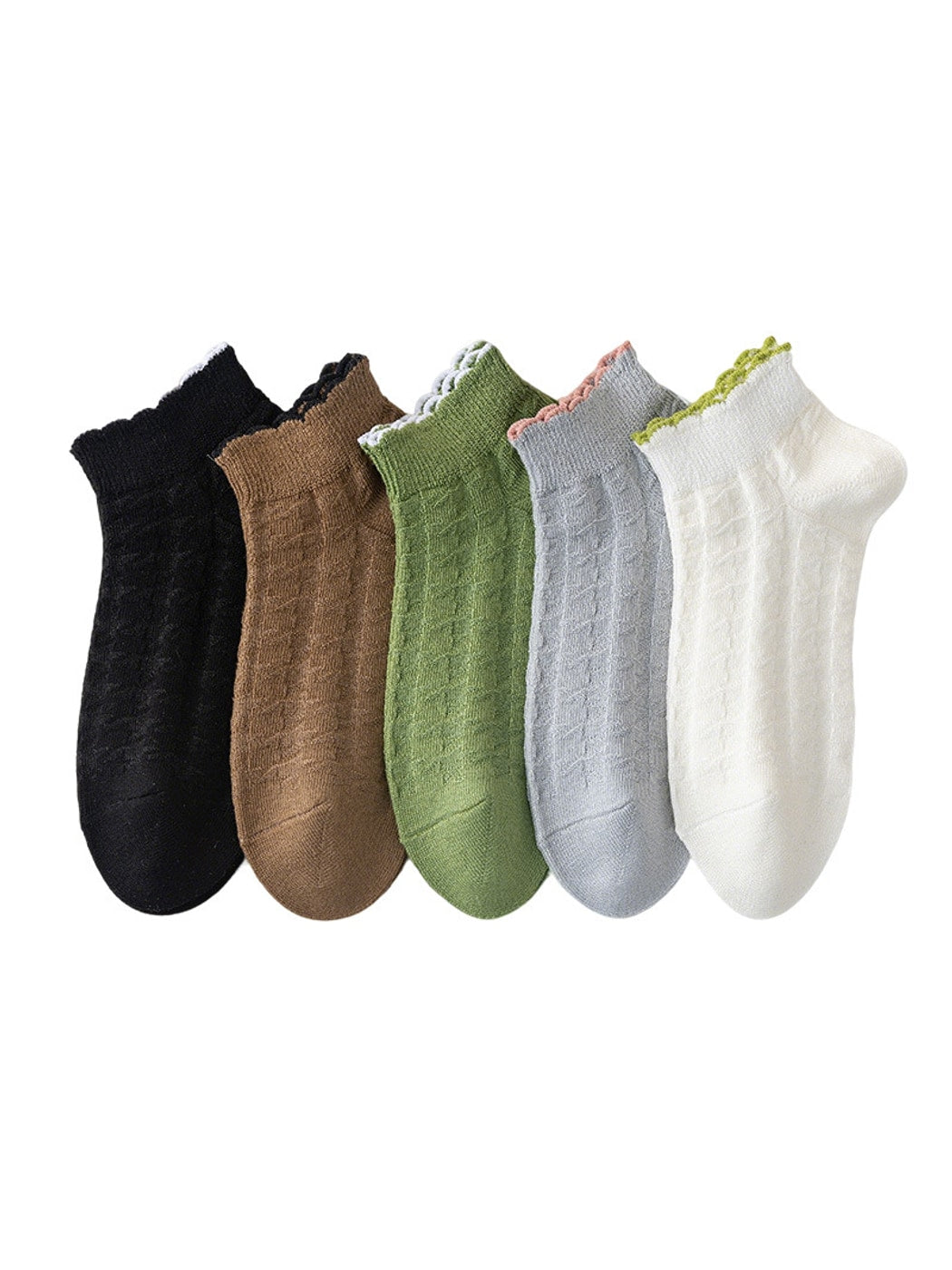 Rufia - Scalloped Cuff Solid Color Low Ankle Socks
