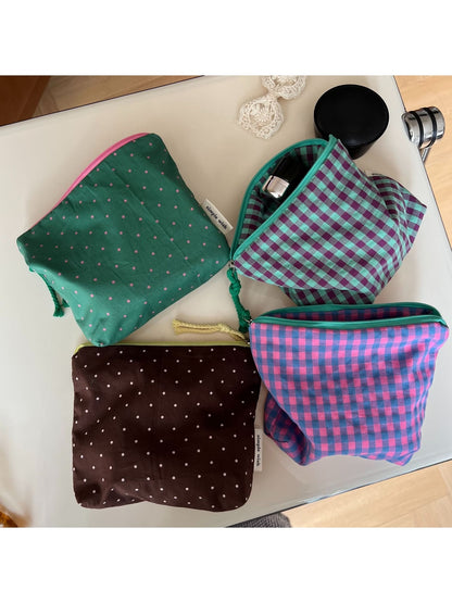 Cosbai - Polka Dot and Plaid Zip Pouch