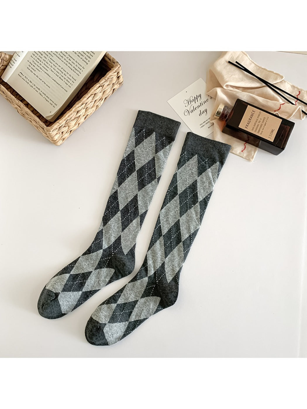 Rufia - Knee-High Socks with Diamond Patterns