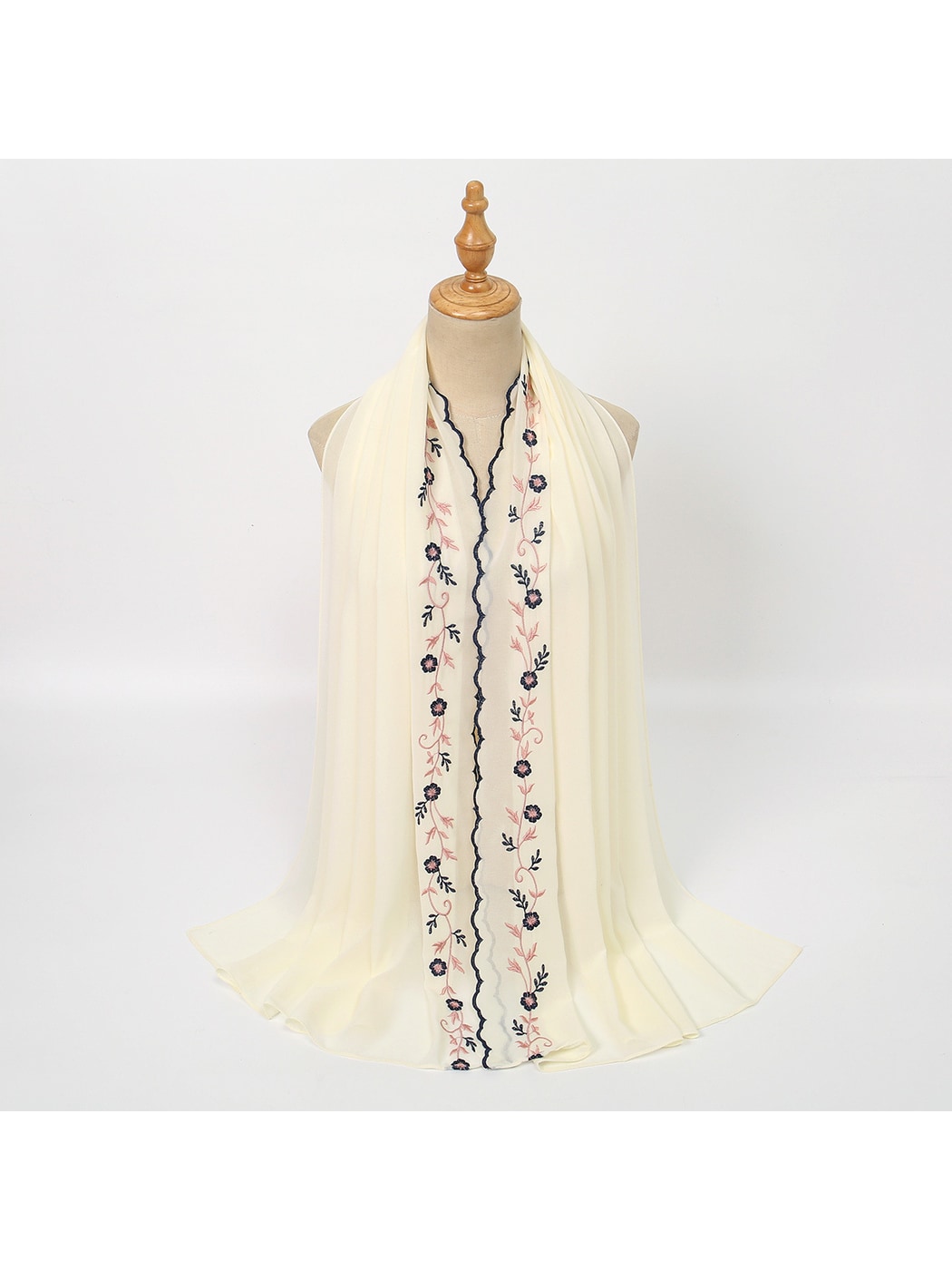 Scarvii - Embroidered Floral Edge Summer Wrap Scarf