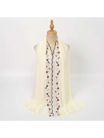 Scarvii - Embroidered Floral Edge Summer Wrap Scarf