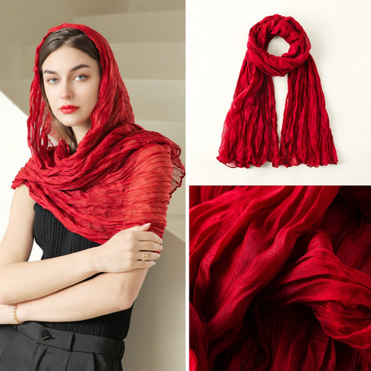 Scarvii - Solid Color Lightweight Ruched Scarf