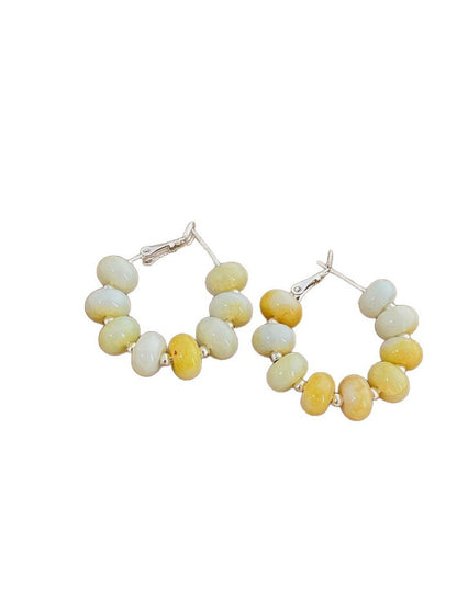 Earwish - Light Yellow Beaded Hoop Earrings - Soft & Elegant