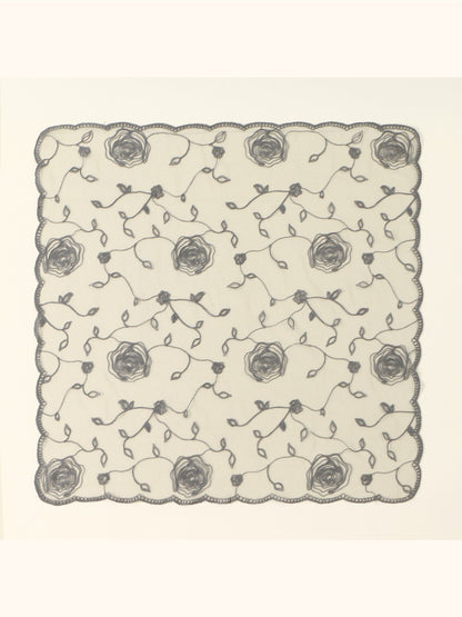 Scarvii - Rose Embroidered Square Scarf & Shawl