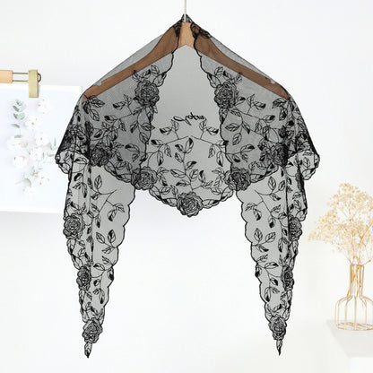 Haila Romantic Rose Mesh Head Scarf displayed flat showing rose pattern
