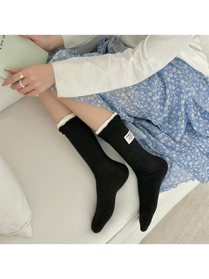 Rufia - Two-tone Ruffle Cuff Crew Socks