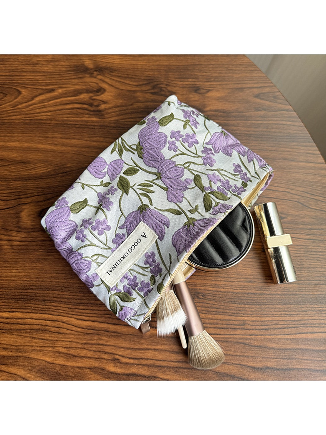 Cosbai - Purple Floral Zipper Cosmetic Organizer Bag
