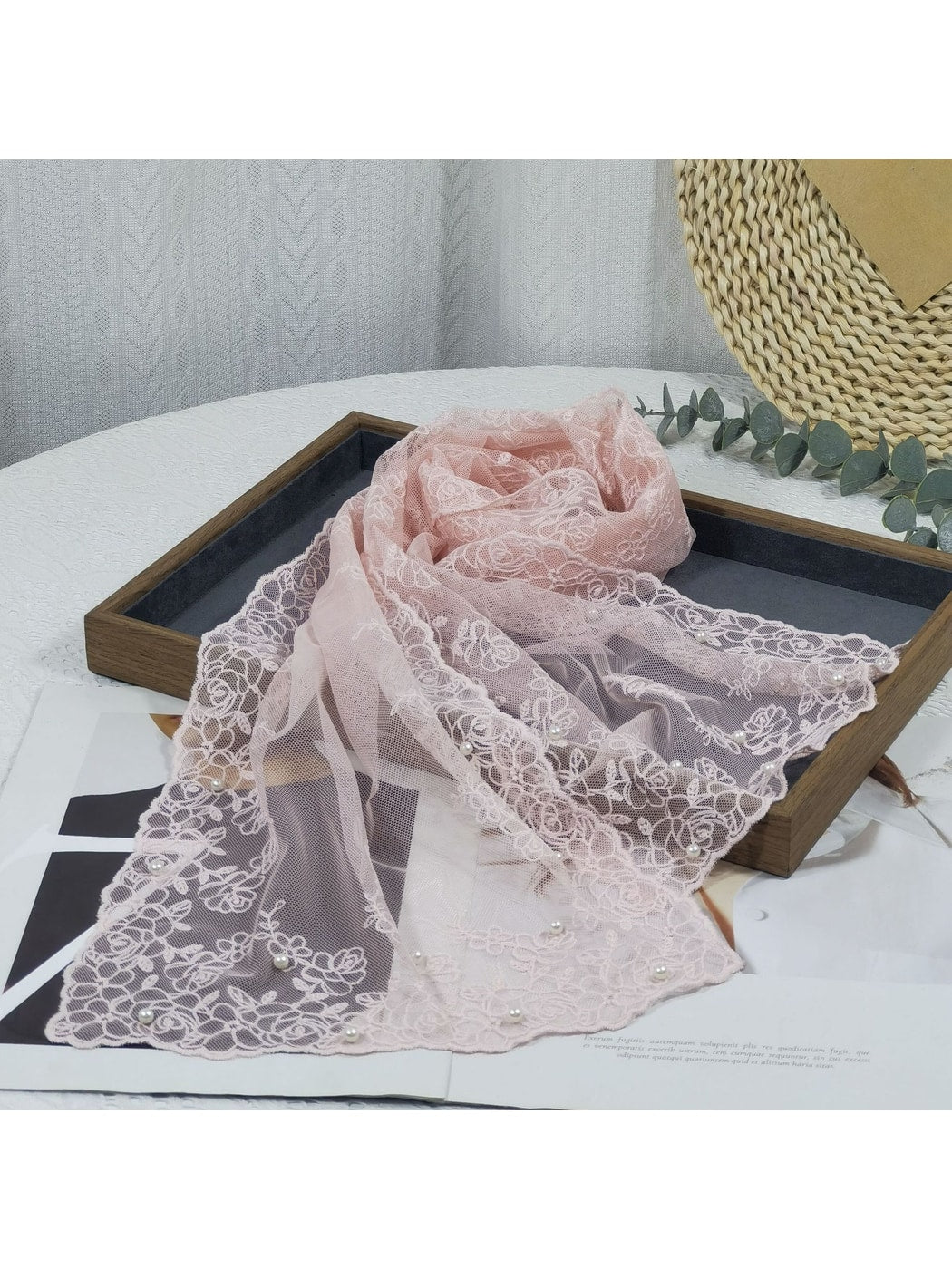 Scarvii - Floral Embroidered Sheer Lace Scarf