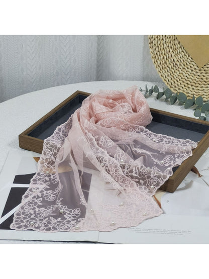 Scarvii - Floral Embroidered Sheer Lace Scarf