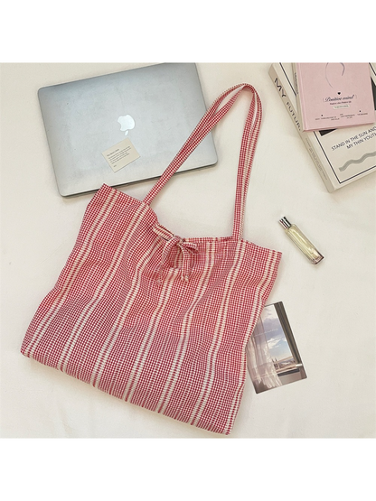 Cosbai - Gingham Check Shoulder Tote