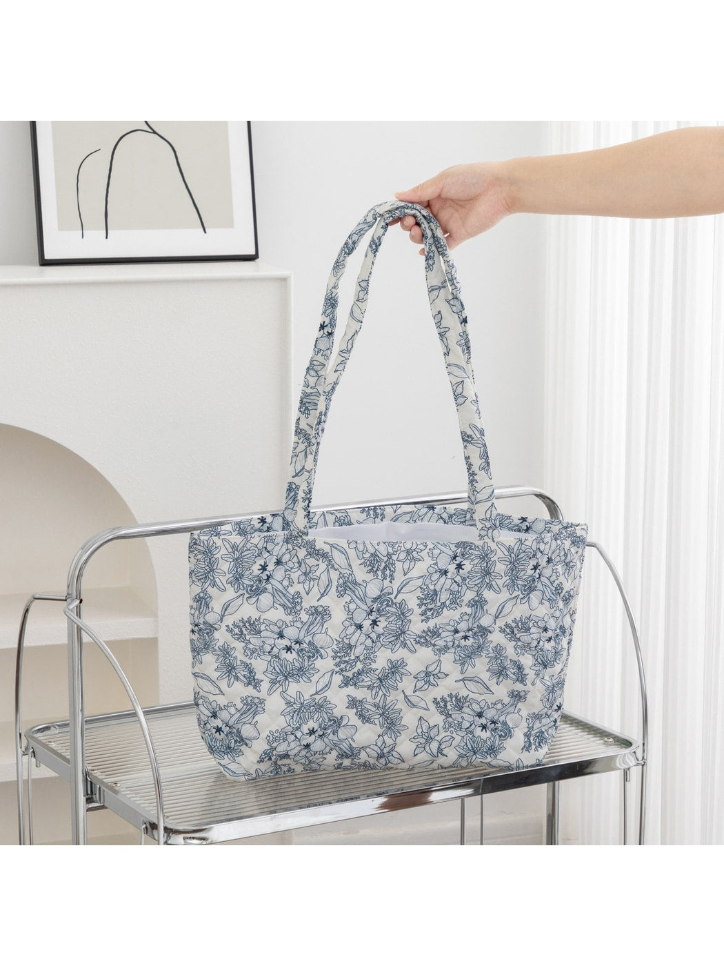 Cosbai - Bow and Floral Patterns Quilted Tote Bag