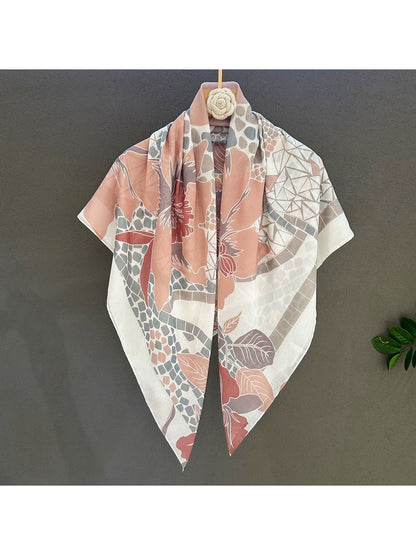 Scarvii - Retro Earth Tone Floral Print Square Scarf