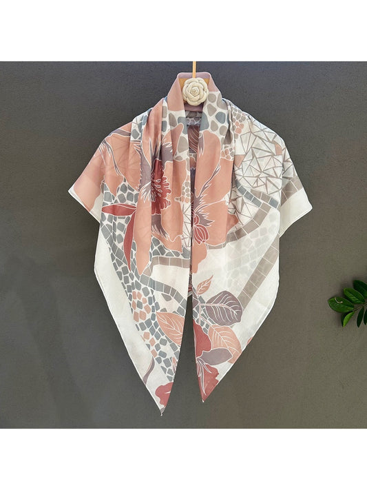 Scarvii - Retro Earth Tone Floral Print Square Scarf