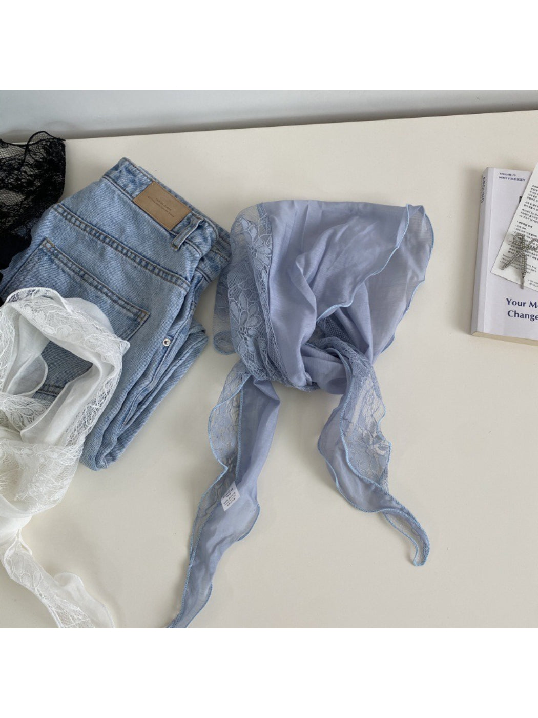 Scarvii Sheer Lace Triangle Scarf