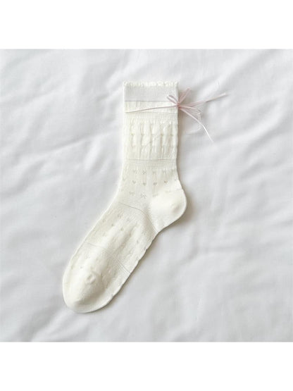 Rufia - Hearts and Bow Embossing Crew Socks