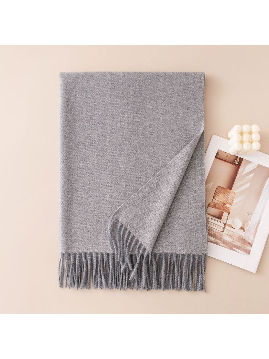 Scarvii - Classic Tassel Trim Solid Color Wrap Scarf