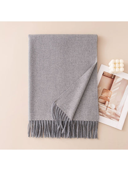 Scarvii - Classic Tassel Trim Solid Color Wrap Scarf