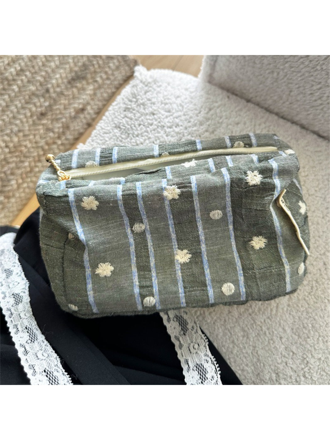 Side angle of Cosbai Soft Stripe Organizer Bag showing stripe pattern