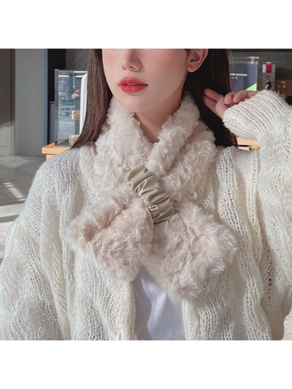 Scarvii - Fuzzy Gathered-Tab Pull-Through Scarf