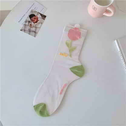 Rufia - Summer Tulip Floral Sheer Socks