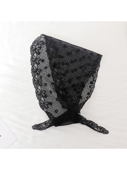 Scarvii - Sheer Grid Floral Lace Triangle Bandana