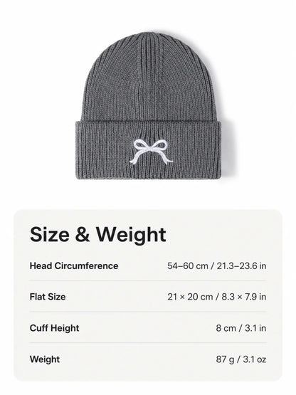 Haila - Bow Embroidered Cuffed Knit Beanie