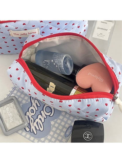 Cosbai cute heart quilted lightweight makeup bag in pink, front view