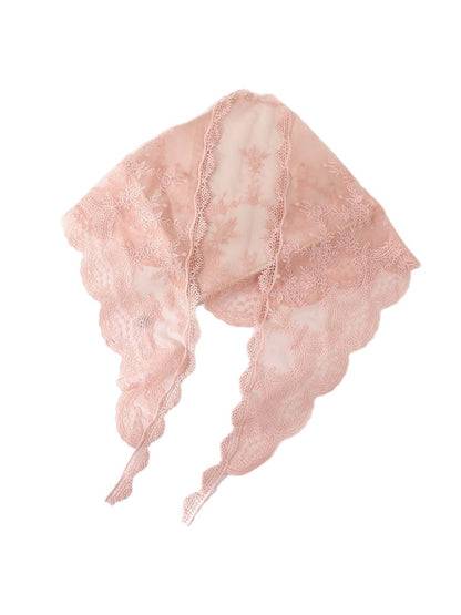 Scarvii - Floral Lace Wave Trim Triangle Bandana