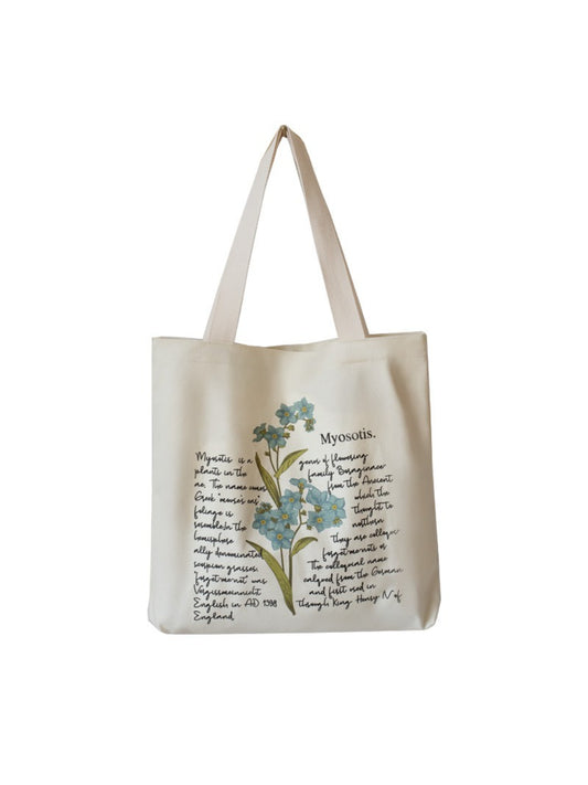 Cosbai - Botanical Script Floral Illustration Tote Bag
