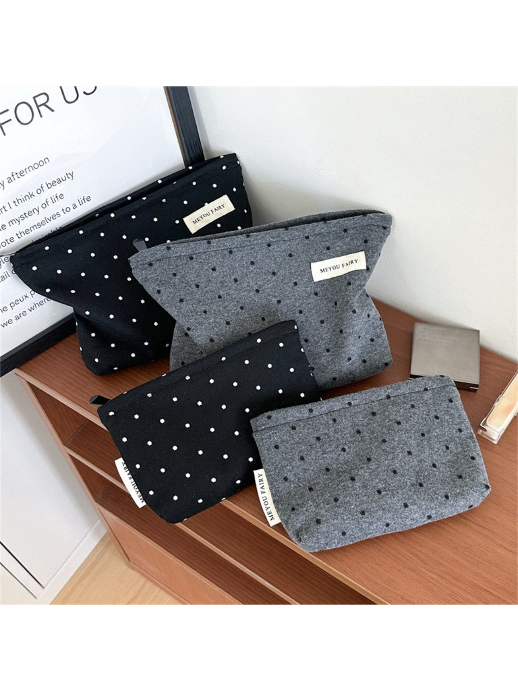 Cosbai - Polka Dot Felt Cosmetic Pouch