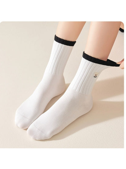 Rufia - Embroidered Bear Ribbed Crew Socks
