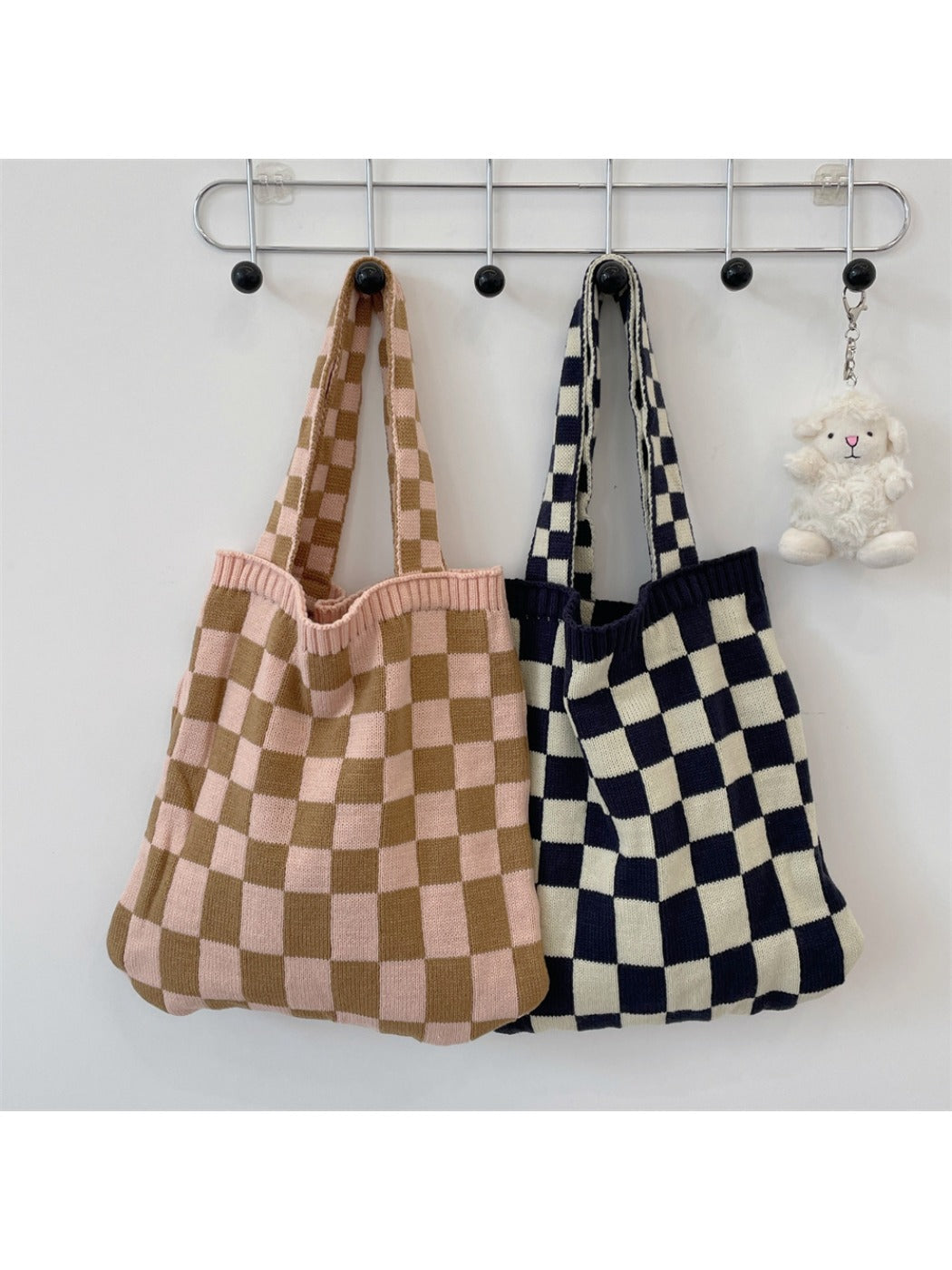 Cosbai – Knitted Checkered Tote Bag