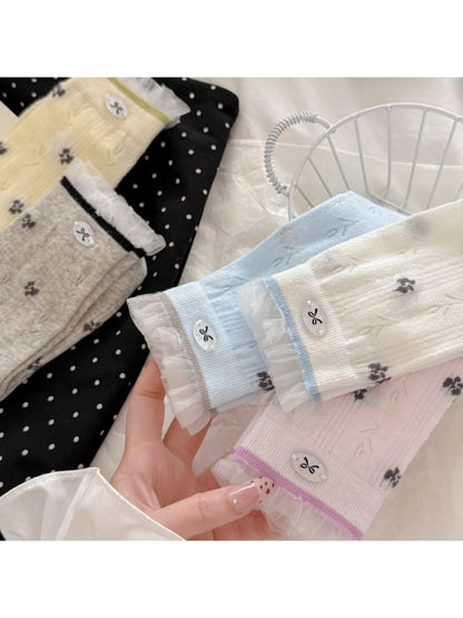 Rufia - Sweet Floral Print Bow Detail Crew Socks