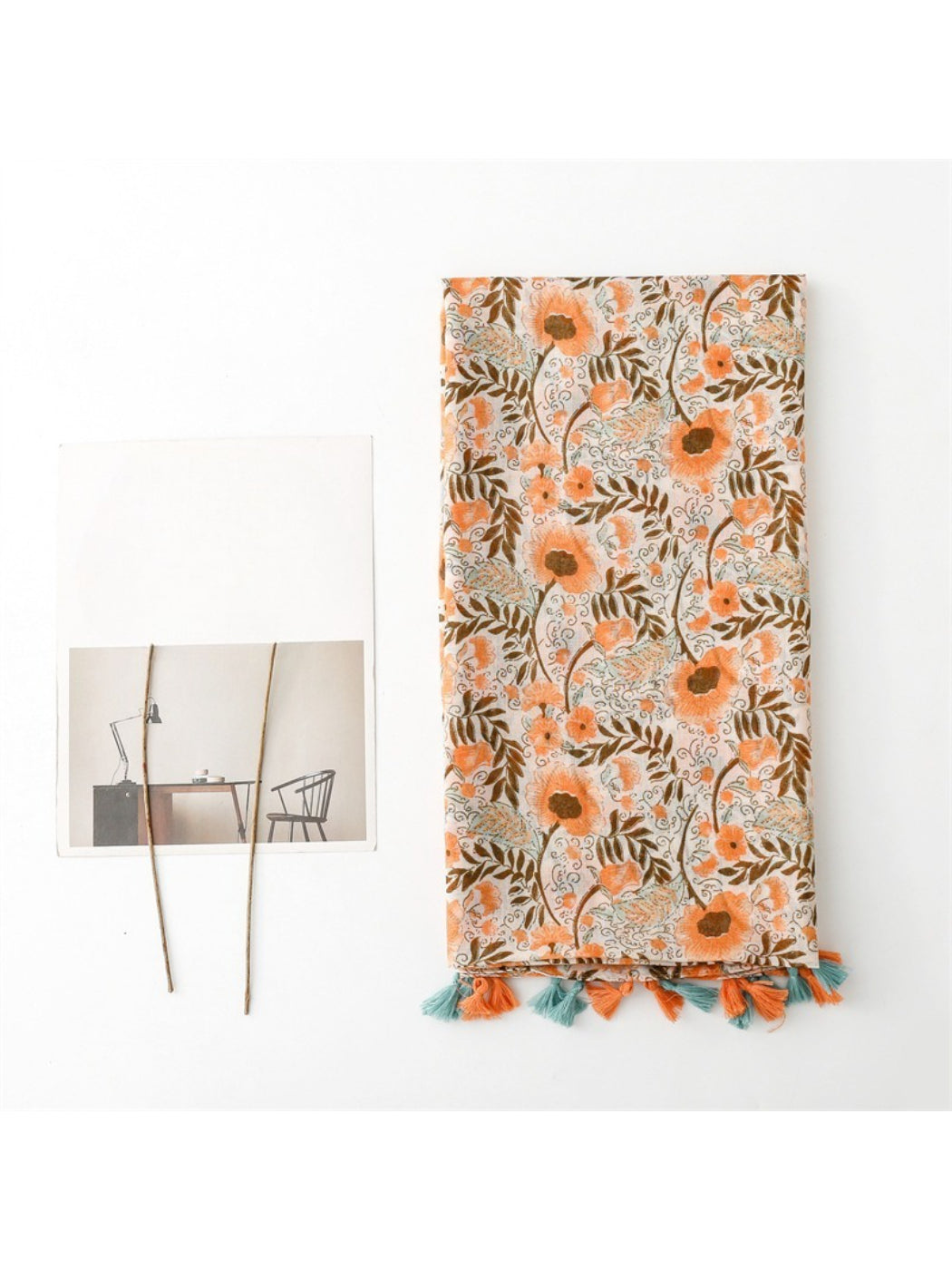 Scarvii - Boho Floral Print Tassel Scarf