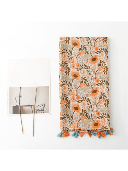 Scarvii - Boho Floral Print Tassel Scarf