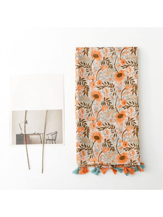 Scarvii - Boho Floral Print Tassel Scarf
