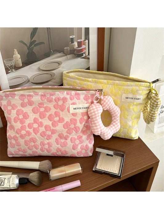 Cosbai floral cosmetic pouch, featuring colorful flower pattern on fabric