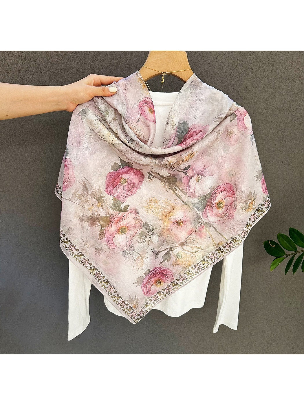 Scarvii - Sweet Floral Border Detail Square Scarf