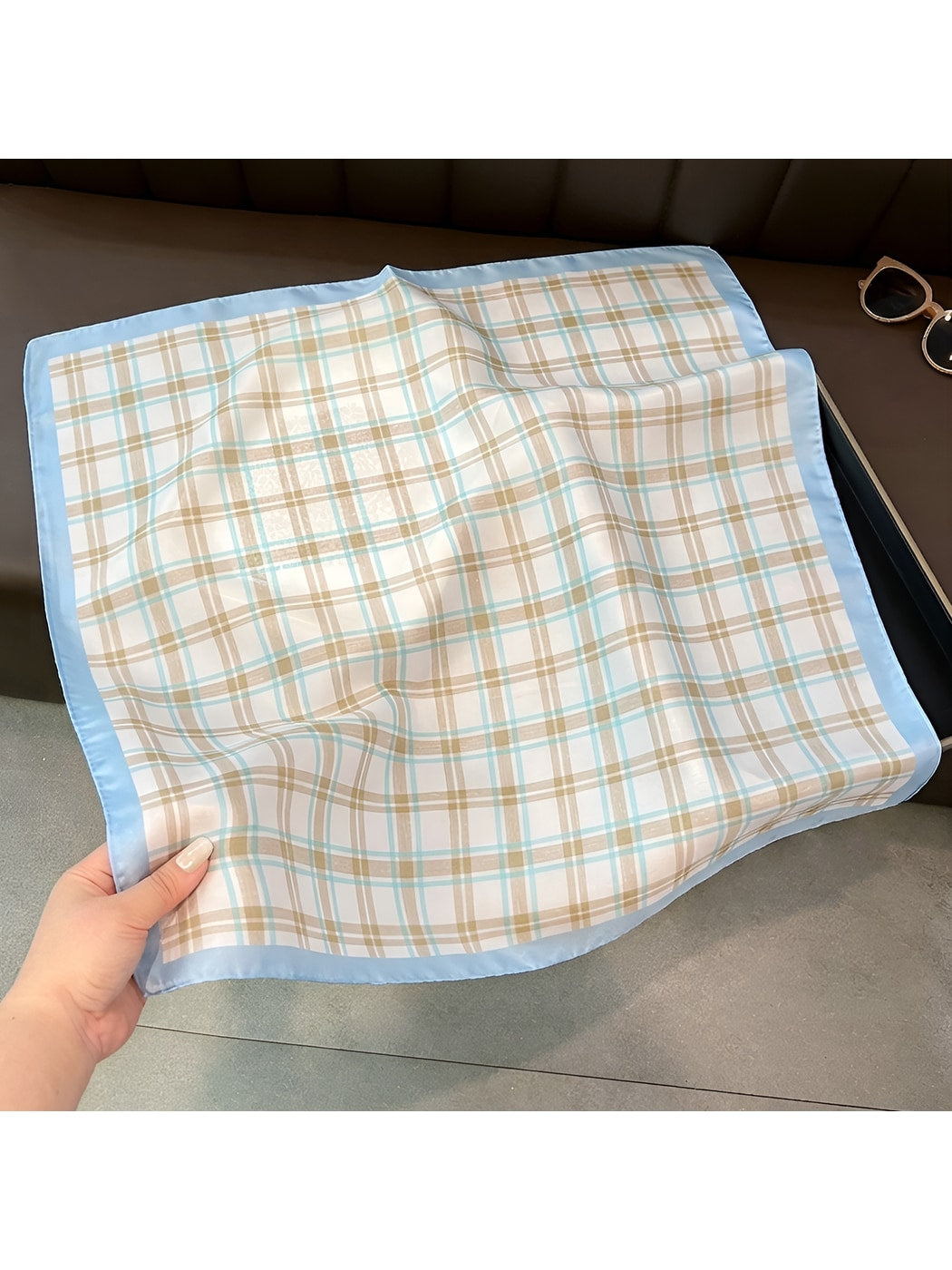 Scarvii - Classic Check Border Accent Square Scarf