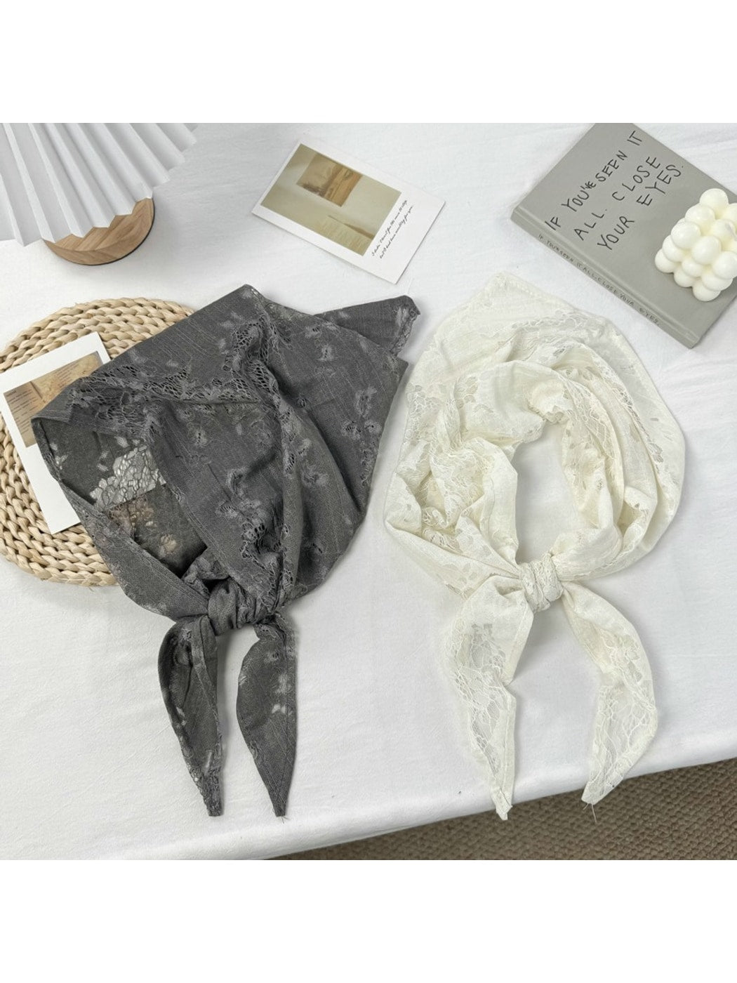 Scarvii - Sweet Floral Openwork Triangle Bandana