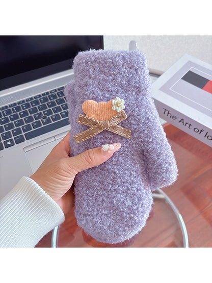 Gloving - Bow Accent Fuzzy Knit Winter Mittens