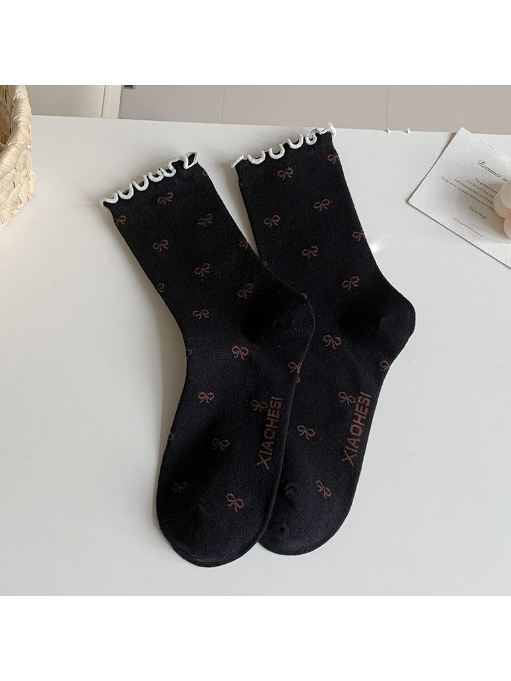 Rufia - Women's Rolled Cuff Socks with Bow & Floral Pattern