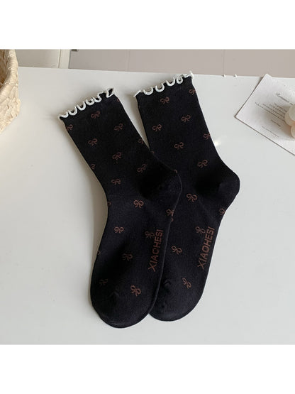 Rufia - Women's Rolled Cuff Socks with Bow & Floral Pattern