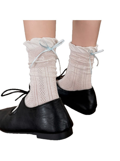 Rufia - Bow and Embroidery Detail Openwork Crew Socks
