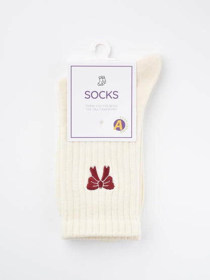 Rufia - Mid-Calf Socks with Bow & Stripe Pattern for Girls
